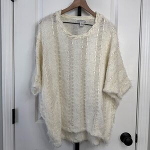 Alberto Makali Cream Textured Knit Sweater Poncho Short Sleeve Size XL NWOT